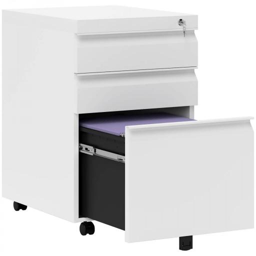 Cajonera de Oficina con Ruedas Mueble con Cerradura 2 Cajones y 1 Archivador para Tamaño A4 Carta 39x48x60 cm Blanco [9]
