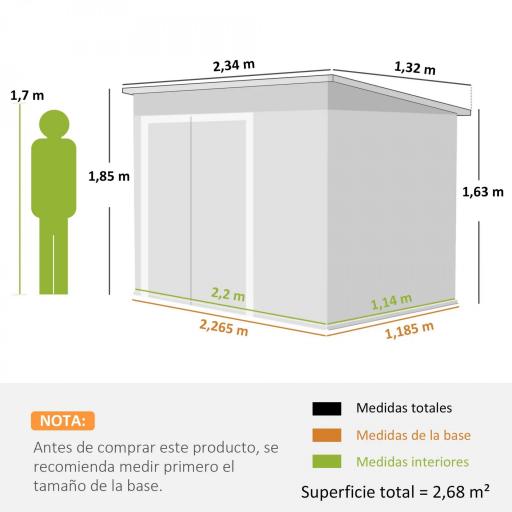 Cobertizo de Jardín Exterior 2,7 m² 234x132x185 cm con Triple Puerta Cerradura y Ranuras de Ventilación Gris [1]