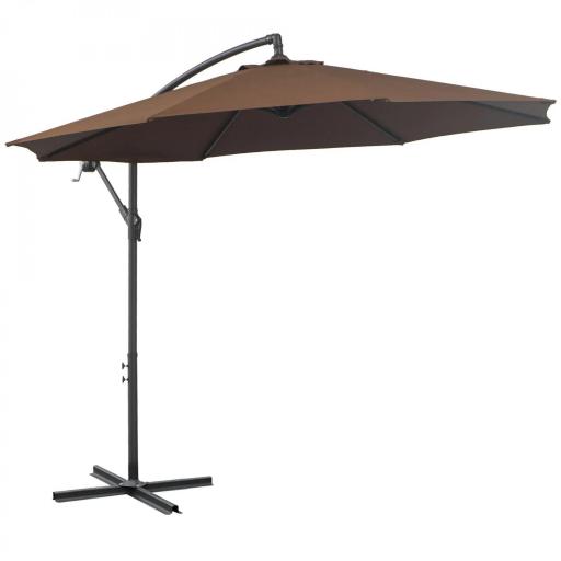 Sombrilla de Jardín Ø295 cm Parasol Excéntrico Inclinable con Manivela Base Cruzada y Soporte de Acero Café [8]
