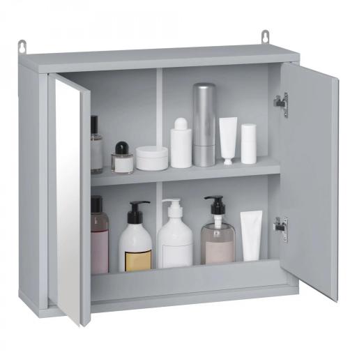 Armario de Baño con Espejo con 2 Puertas y Estante Ajustable Mueble Colgante de Baño para Aseo Estilo Moderno 48x14,5x45 cm Gris [3]