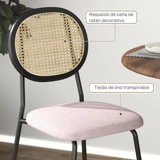 Pack de 2 Sillas de Comedor con Respaldo de Ratán Sintético y Marco de Acero para Salón 44x54x87 cm Rosa y Negro [5]