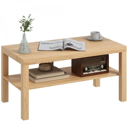 Mesa de Centro Moderna Mesa Baja con 2 Estantes de Almacenamiento Mesita para Salón Carga 20 kg 90x45x44,5 cm Natural [10]