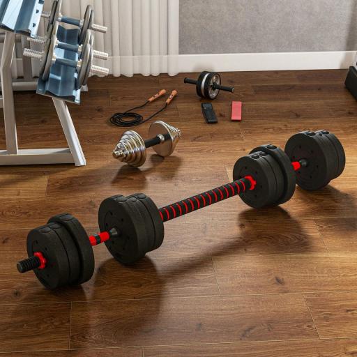 Juego de Mancuernas Ajustables 20 kg 2 en 1 con Barras Conexión y Barra de Extensión para Gimnasio en Casa Negro [3]