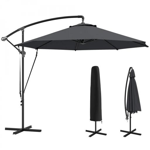 Parasol de Jardín Excéntrico Sombrilla con Funda para Sombrilla Protección UV 50+ y Base Cruzada Ø290x243 cm Gris Oscuro [9]