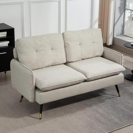 Sofá de Salón de 2 Plazas Moderno con 4 Cojines Reposabrazos y Patas de Acero Carga 240 kg 139x68x80 cm Crema [5]