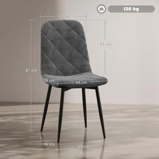 Juego de 4 Sillas de Comedor Tapizadas en Terciopelo con Patas de Acero para Salón 45x54x87 cm Gris [1]