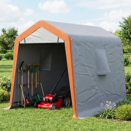 Carpa Garaje Portátil 2,4x1,8 m para Coche Impermeable con Puerta Enrollable con Cremallera Ventanas UPF30+ Gris Claro [7]