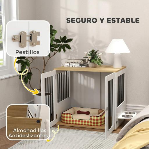 Jaula para Perros Medianos 2 en 1 con 2 Puertas con Puertas Comedero Giratorio de 360° y 2 Cuencos 80x55x71,5 cm Blanco [4]