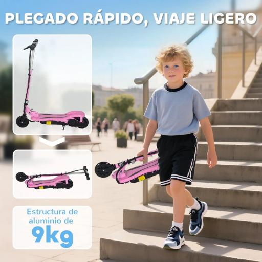 Patinete Eléctrico Plegable para Niños de 7-14 Años, Patinete Eléctrico con Velocidad Max. 12 km/h, Alcance de 8 km, Altura Ajustable, Freno de Mano, Rosa [5]