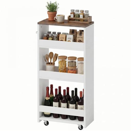 Carrito de Cocina Estrecho de 3 Niveles con Ruedas para Espacios Reducidos Comedor o Salón Blanco [9]