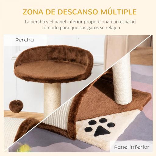 Árbol Rascador para Gatos Pequeños Altura 46 cm de 2 Niveles Árbol para Gatos con Poste Tablero para Rascar Plataformas y Juguete de Bola Colgante 35,5x37x46 cm Marrón [2]