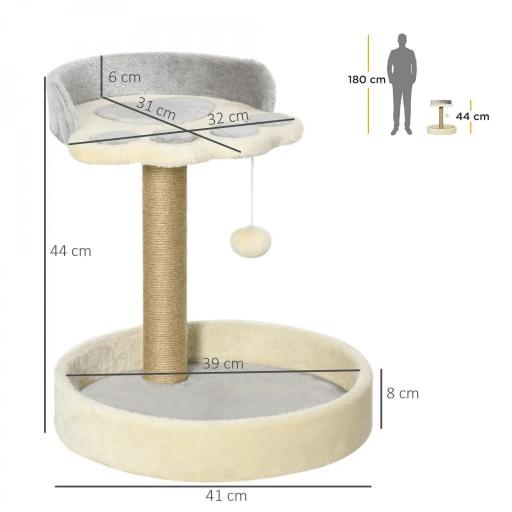 Árbol Rascador para Gatos Altura 44 cm Torre de Escalada con 2 Camas Poste de Yute, Juguete Colgante Gris Claro [1]