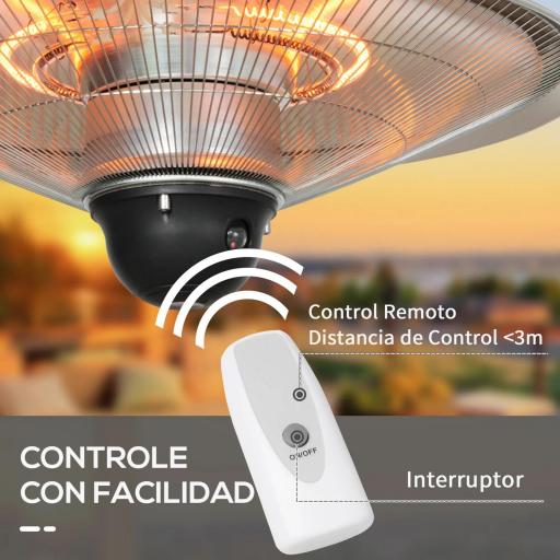 Calefactor Exterior de Techo 1010/2210W Estufa de Infrarrojos con Mando a Distancia Ø58,5x33 cm 12,6 m² Plata [5]