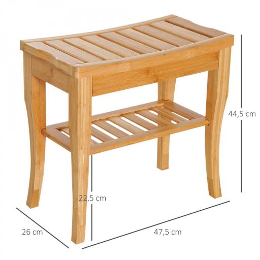 Taburete de Baño de Bambú con Estante Banco de Baño Impermeable y Robusta para Salón SPA 47,5x26x44,5 cm Natural [1]