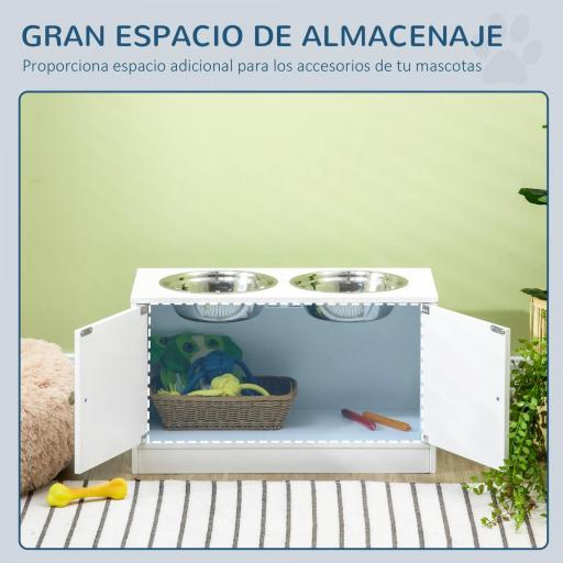 Comedero Elevado para Perros Grandes con 2 Cuencos de 2000ml y Almacenamiento Oculto 60x30x35,5 cm Blanco [3]