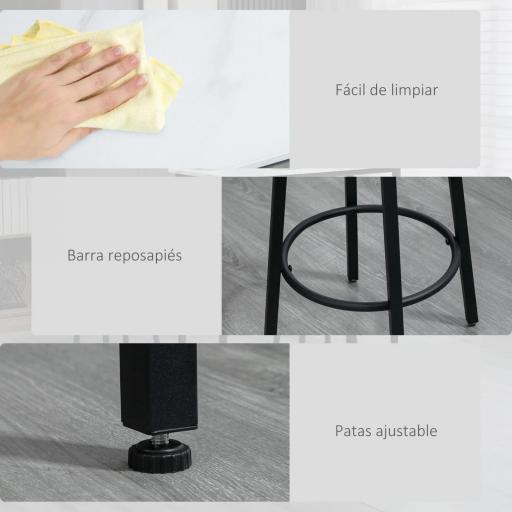 Conjunto de Mesa Alta de Bar con 2 Taburetes Redondo Set de 3 Piezas con Marco de Acero de Estilo Moderno Blanco y Negro [3]