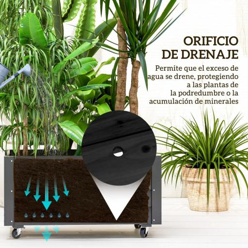Jardinera de Madera de Exterior con Orificios de Drenaje y Tela no Tejida para Flores Plantas 89x48x47 cm Negro [4]