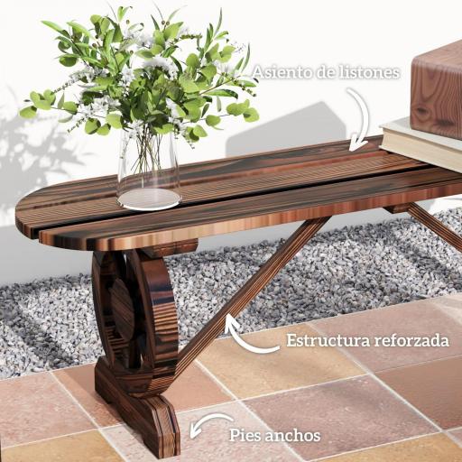Banco de de Madera con 2 Ruedas Decorativas Estilo Rústico Carga 200 kg 120x29x39 cm Carbonizado [6]