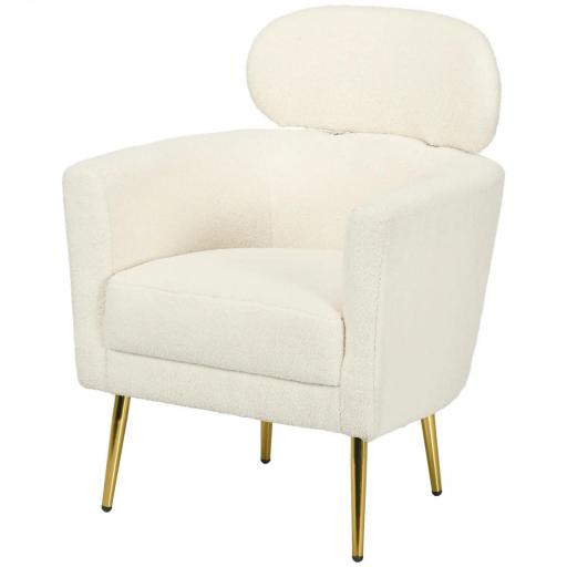 Sillón de Salón Sofá Individual con Reposacabezas y Patas de Metal para Dormitorio Oficina Carga 125 kg Crema [10]