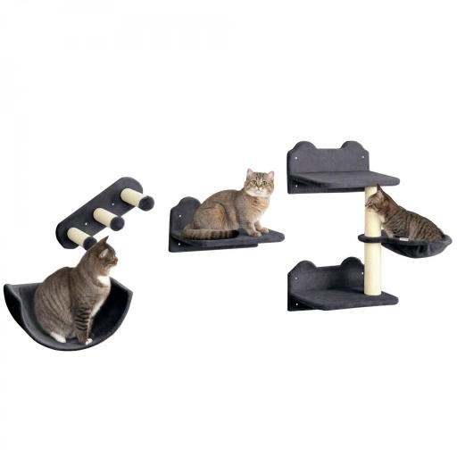 Juego de Escalada para Gatos de Pared Estantes para Gatos 4 Piezas Hamaca Nido Plataformas para Saltar Gris Oscuro [9]