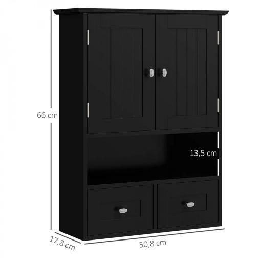 Armario de Baño de Pared Armario Colgante Mueble Suspendido de Baño con 2 Puertas y 2 Cajones 50,8x17,8x66 cm Negro [4]