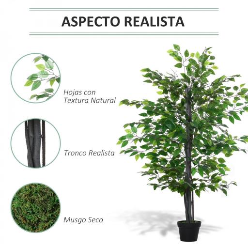 Planta Artificial Ficus Artificial de 145 cm con 756 Hojas y Maceta para Decoración Interior Ø20x145 cm Verde [9]