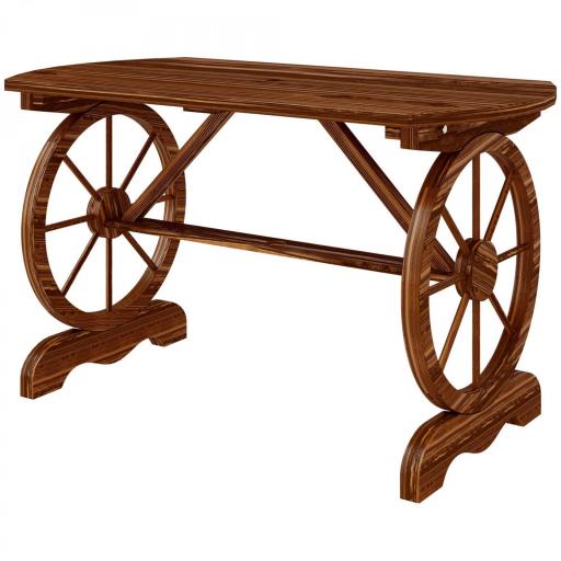 Mesa de Jardín de Madera de Abeto con Patas en Forma de Rueda Orificio para Sombrilla 120x63x70 cm Acabado Carbonizado [8]