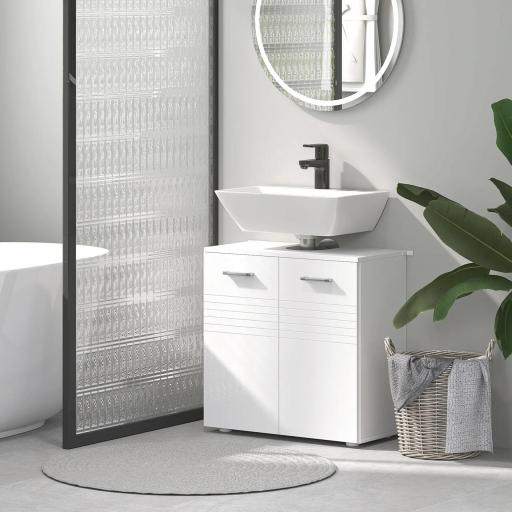 Mueble para Debajo del Lavabo Armario de Baño de Pared con 2 Puertas y Estante Interior Ajustable Estilo Moderno 60x30x62,5 cm Blanco [5]
