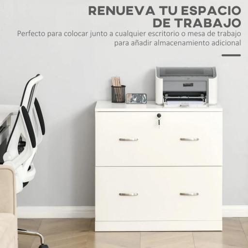 Cajonera de Oficina con 2 Cajones para Carpetas Colgantes con Cerradura y 2 Llaves 77x42x72 cm Blanco [2]