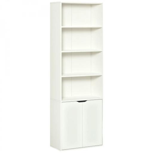 Estantería Librería Armario de Libros con 4 Compartimentos Abiertos y 2 Puertas para Salón Oficina 59x29x180 cm Blanco [8]