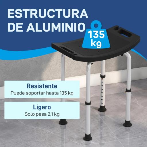 Taburete de Ducha Silla Ducha Personas Mayores con Altura Regulable de Aluminio Antideslizante Carga 135 kg Negro [6]