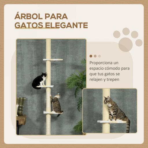 Árbol para Gatos de Suelo a Techo con Altura Ajustable Poste de Sisal y Bola para Jugar 47x34x220-260 cm Crema [5]