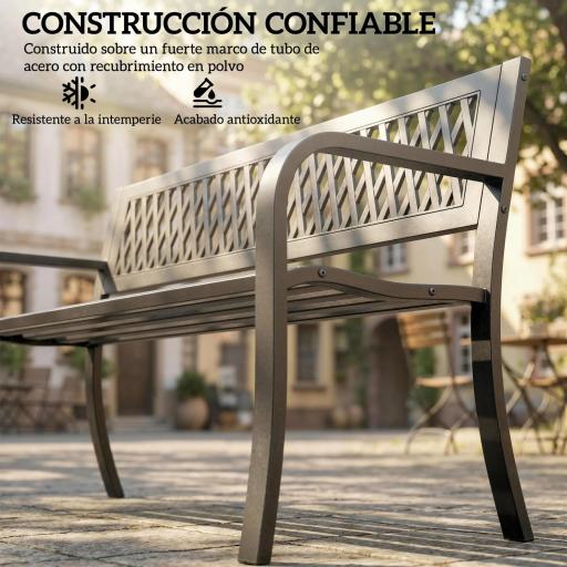 Banco de Jardín Exterior de 2 Plazas con Asiento Listonado Reposabrazos y Marco de Acero 119x50x75 cm Negro [4]
