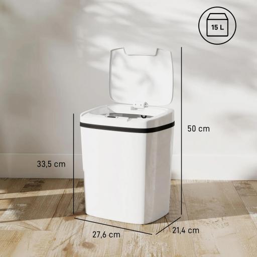 Cubo de Basura Cocina Automático 15 L con Sensor Infrarrojo y Modo Manual Anillo de Retención Antihuellas Blanco [1]