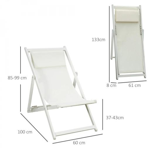 Conjunto de 2 Tumbonas Plegables de Aluminio con Respaldo Regulable en 5 Posiciones Reposacabezas 60x100x85 cm Blanco [1]