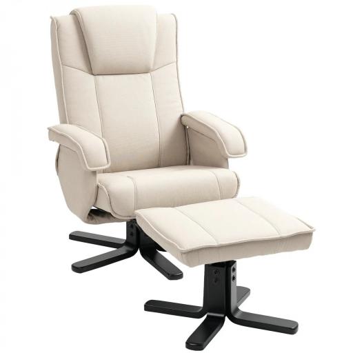 Sillón Relax Reclinable con Reposapiés Giratoria Tapizado en Lino con Base de Madera Beige [9]