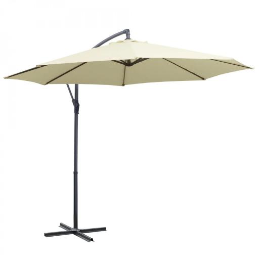 Sombrilla de Jardín Ø300x250 cm Parasol Excéntrico Inclinable con Manivela Base Cruzada y Soporte de Metal 8 Varillas para Terraza Exterior Balcón Beige [9]