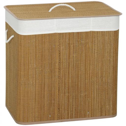 Cesto de Ropa Sucia de Bambú con 1 Compartimento Asas para Facilitar el Uso y Bolsas Desmontables Lavables 60x40x60 cm [9]