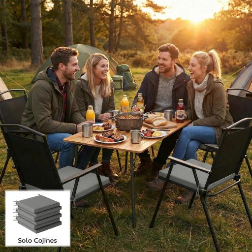 Juego de Cojines para Sillas de Comedor 46x42x7 cm 6 Piezas con Funda Lavable y Lazos Impermeable Anti-UV Gris Oscuro [5]