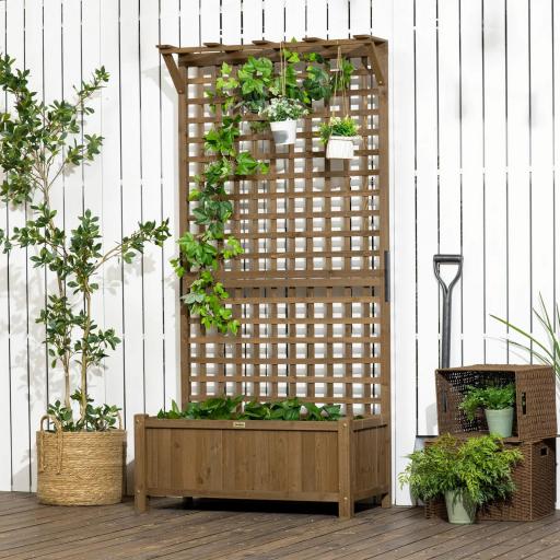 Jardinera con Celosía de Madera para Enredaderas Cultivo de Plantas para Patio Terraza 90x45x183 cm Marrón [7]