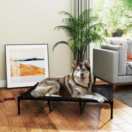 Cama Elevada para Perros Grandes Cama para Perros con Zona de Malla Transpirable y Bolsa 122x92x23 cm Negro