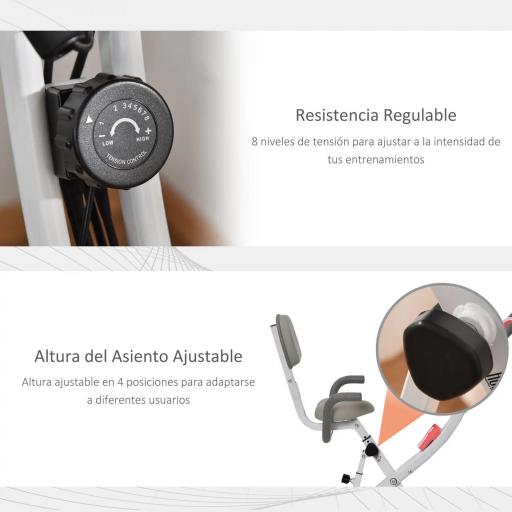 Bicicleta Estática Plegable 3 en 1 con Respaldo y 8 Niveles Resistencia Magnética, Bicicleta Estática para Casa Ajustable con Monitor LCD Volante Banda Sensor de Pulso Soporte de Teléfono Rosa [6]