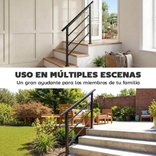 Barandilla de Escalera 131 cm Pasamanos para Escalera con Kit de Instalación Ángulo Ajustable para 1-4 Escalones Negro [5]