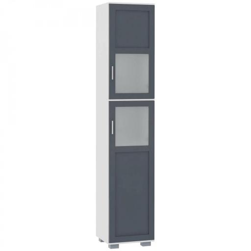 Armario Alto de Baño Mueble Columna de Baño con 2 Puertas de Vidrio Templado y Estantes Ajustables 37x35x190 cm Blanco y Gris [8]