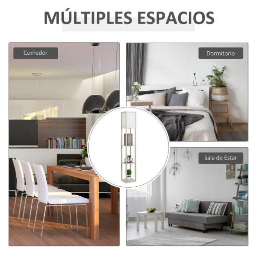 Lámpara de Pie con Estantes de Almacenaje, Lámpara de Madera Moderna, Bombilla E27, para Salón, Dormitorio, Oficina, Roble [4]