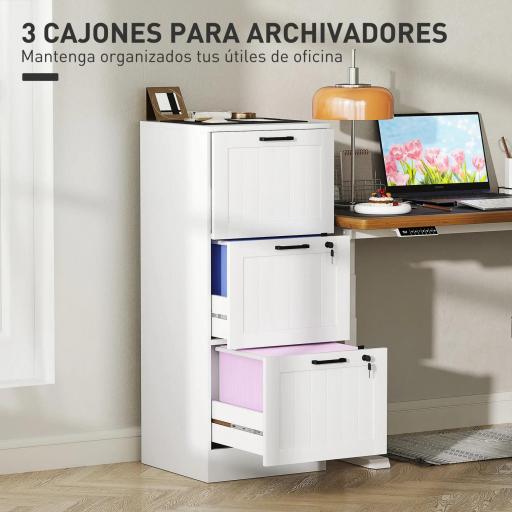Mueble Archivador con 3 Cajones Cajonera para Escritorio con Rieles Colgantes Ajustables para A4 y Carta Blanco [2]