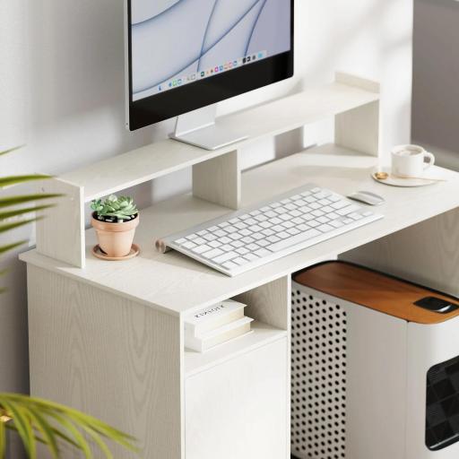 Escritorio con Estantería Moderno Escritorio con Compartimentos Abiertos Soporte para Monitor 108x50x94 cm Crema [7]