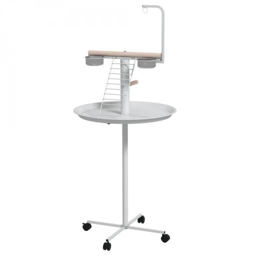 Comedero para Pájaros de Pie Ø60x138 cm con 4 Ruedas 2 Cuenco de Acero Inoxidable y 2 Perchas Blanco [9]