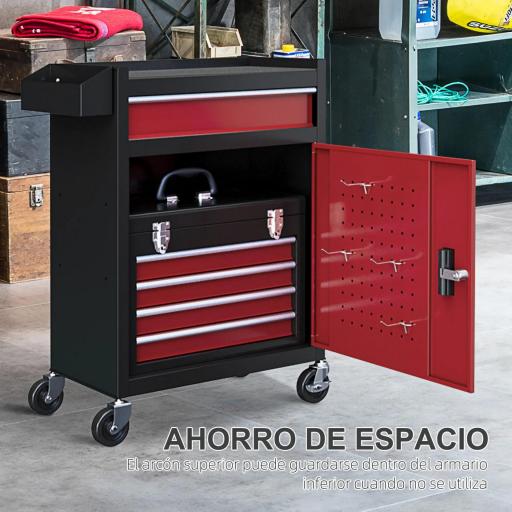 Carro de Herramientas Caja de Herramientas de Acero Carro de Taller con Ruedas Puerta y Cajones para Taller Garaje Rojo [4]
