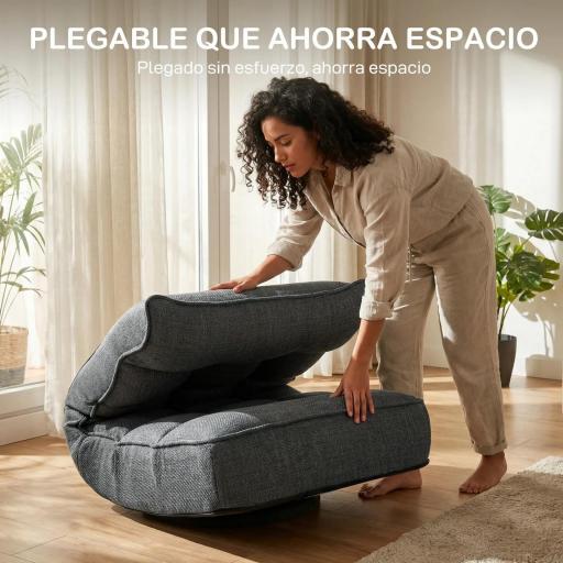 Silla de Suelo Plegable Silla de Lectura Giratoria 360° con Respaldo Ajustable en 5 Posiciones 58x107x79 cm Gris [5]